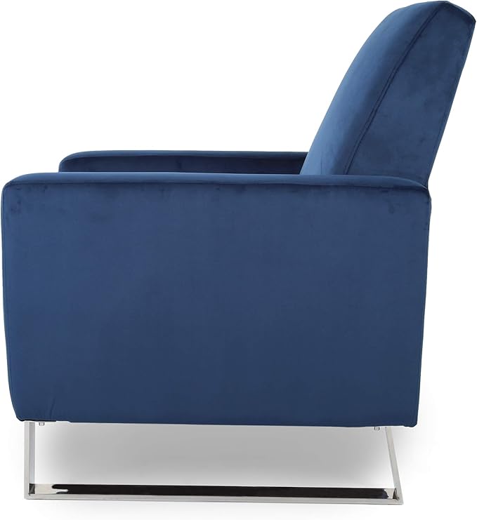 Mid-Century Fabric Rocker Recliner Chair Adjustable Single Recliner Sofa with Thicker Seat Cushion with Pocket for Living Room Bedroom Apartment (Blue)