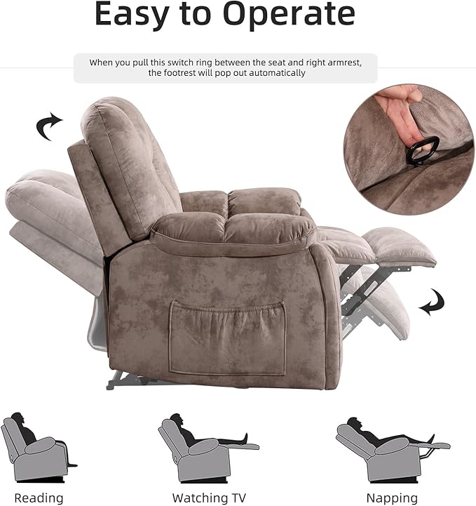 EBELLO Reclining Sofa for Living Room Extra Wide Modern Overstuffed 3 Seat Recliner Manual Sofa Chair with Hidden Armrest Cup Holders Breathable Soft Fabric and Padded Seat Light Brown