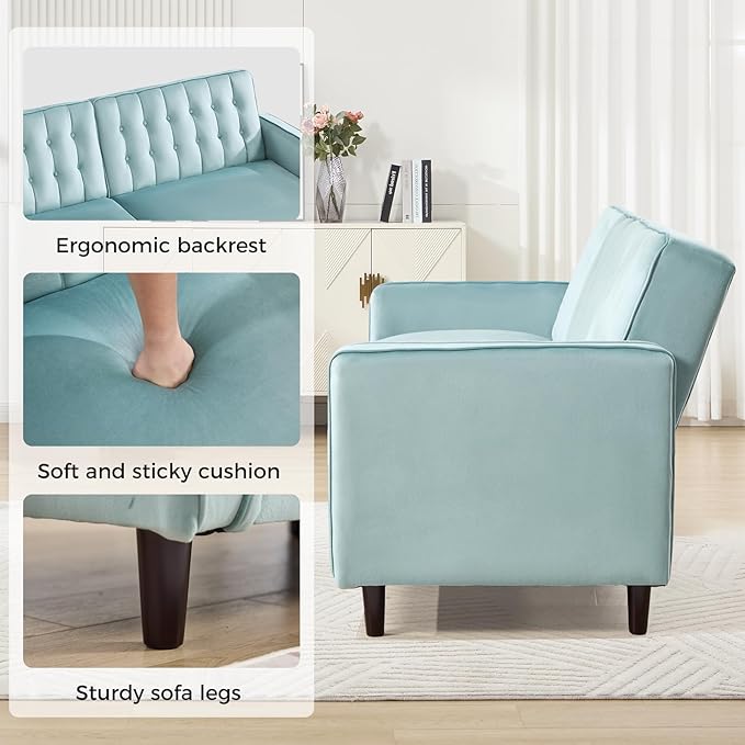 CANMOV Convertible Sofa Bed82″Fabric Futon Couch with Adjustable Backrest3 in 1 Convertible Comfy Loveseat Recliner Sleeper Sofa Bed for Living RoomBlue
