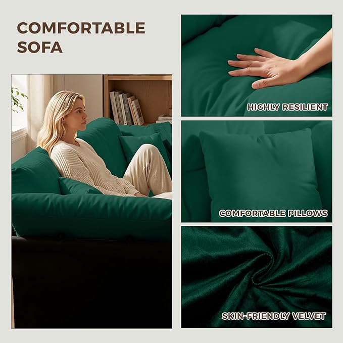 74.8 Queen Pull Out Couch BedVelvet Convertible Pull-Out Sofa Bed with Side Pockets3-in-1 Queen-Size Sleeper SofaSleeper Loveseat for Living RoomApartment Offices（Green）