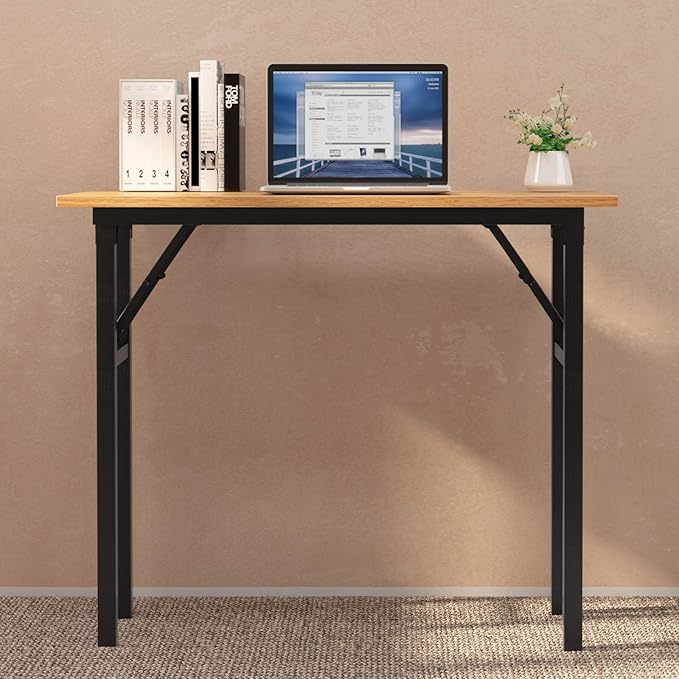 soges Small Computer Desk 31.5 inches Folding TableLaptop Desk Dining Table Writing Table Study DeskWorkstation for Home Office No- Assembly RequiredTeak&ampBlack