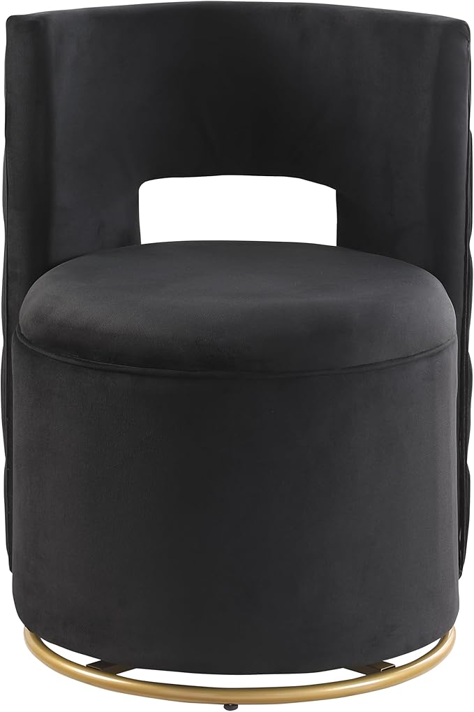 Swivel Chair with Storage for Living Room Round Velvet Vanity Chair with Tufted Button Back Pillow Included (Black)