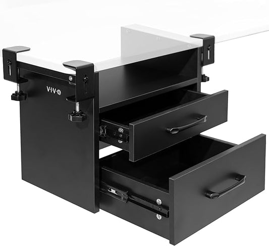 VIVO Corner Clamp-on Under Desk Drawer and Shelf System Office Accessory Holder for Supplies Gaming Devices and More Multi-Level Storage Workstation Organizer Black DESK-DR3C