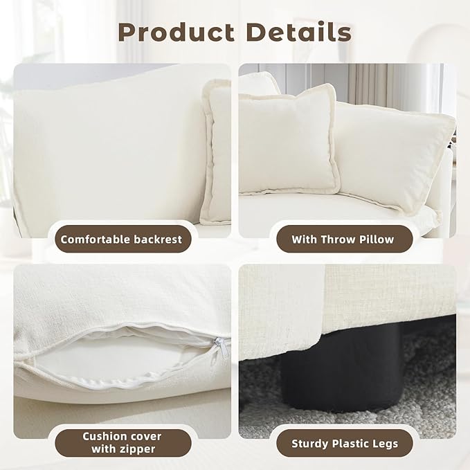 Modular Sectional Sofa with 3 Seat 111.5 Convertible Chenille Couch with 2 Armrest Pillows and 3 Throw Pillow for Living RoomOffice and ApartmentBeige