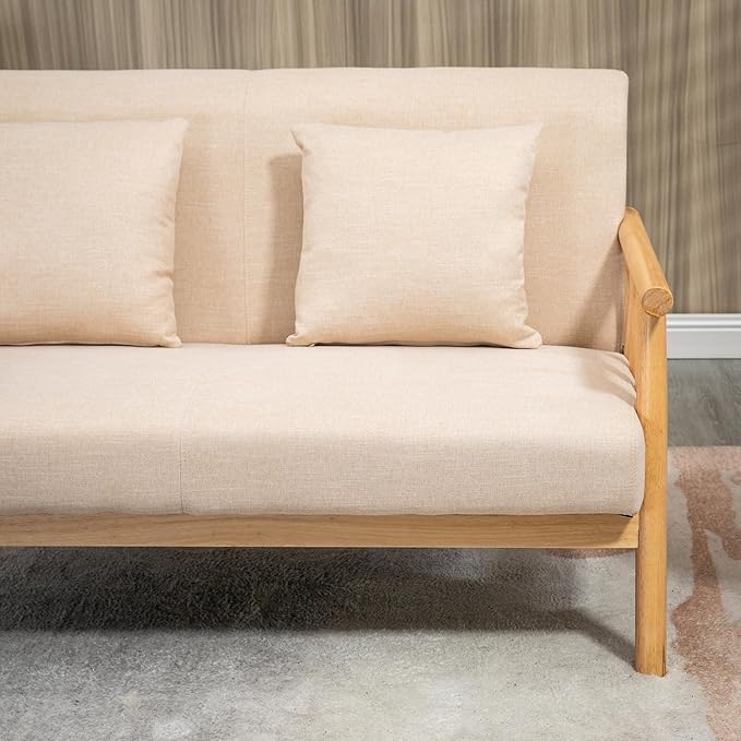Modern Compact 48'' Loveseat with Linen Upholstery and Wood Legs Perfect for Bedroom Living Room Furniture (Beige)