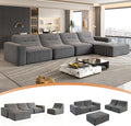 143.7 Modern Modular Sofa Set Sectional Couches for Living Room Boneless L Shaped Sofa with Movable Ottoman Oversized Couches Sparkling Chenille Fabric (Grey 5 Seat)