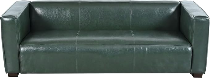 80.25 PU Leather Upholstered Couch Modern 3 Seater Sofa with Tufted Back and Square Arms Nailhead Sofa for Living Room Office Apartment Small Space Green
