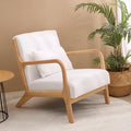 Mid Century Modern Accent Chair with Wood Frame Living Room Chairs with Waist Cushion Bedroom Chair with Arm for Reading (Beige)
