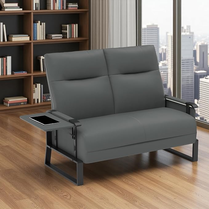 Faux Leather Loveseat Couch for Living Room Small Sofa 2 Seater Couch with Flip Up Tray Table Side Pockets Leather Loveseats (2-Seater)