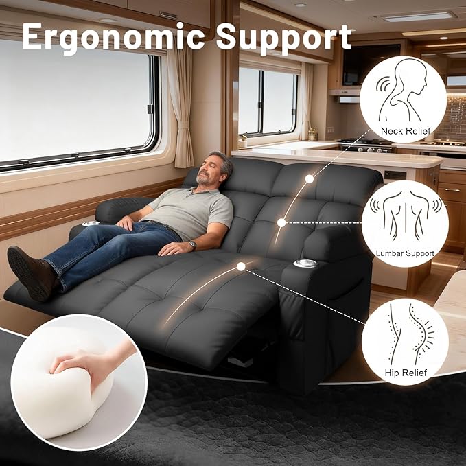 Reclining Loveseat Wall-Hugger Loveseat Recliner Design with USB/Type C Charging &amp Storage &amp Cupholder Pebble-Weave Fabric Recliner Sofa Couch for Living Room Home Theater &amp RV Use
