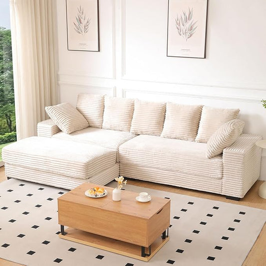 Sectional Sofa with Storage Ottoman Modern Cloud Couch with Deep Seat Modular Sectional Couches for Living Room Apartment Office Beige