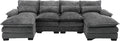 QQU 110.63 W U-Shape Modern Sectional Sofa Couch with Plastic Leg Upholstery Chenille Modular Sectional Sofa Bed with Memory Foam Large Sleeper Couch Chaise Lounges for Living Room(A-Grey)