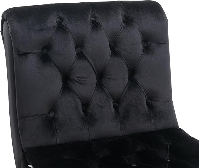 Yoluckea Modern Upholstered Accent Chair S-Shape Armless Lounge Chair for Bedroom Living Room Comfy Velvet Chaise Chairs with Button Tufted Back and Solid Wood Legs Black