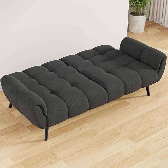Futon Sofa Bed Convertible 77 Modern Linen Futon Couch Comfy Sleeper Sofa with Adjustable Backrests Couch Bed for Small Spaces Living Room Bedroom Apartment Dark Gray