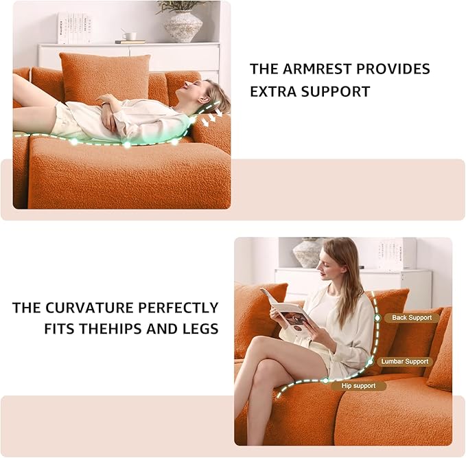 Orange Teddy Fabric Cloud Ottoman Modern Boneless Modular Footstool in a Box for Living Room Comfortable Deep Seat Design No Assembly Required Sofas para Sala
