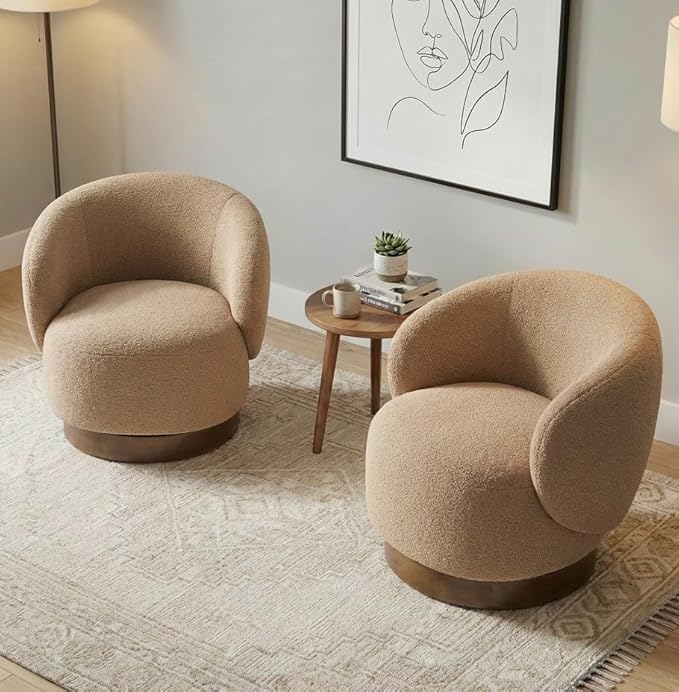 Swivel Accent Chair Round Barrel Armchair Upholstered Performance Fabric for Living Room Bedroom Waitingroom2 BoxSand