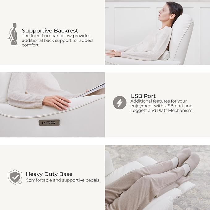 CHITA Power Recliner Chair Swivel Glider FSC Certified Upholstered Faux Leather Living Room Nursery Reclining Sofa Chair with Lumbar Support White