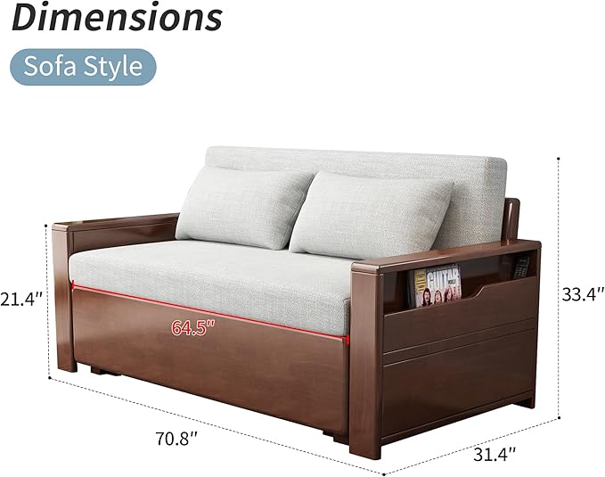 70.8 Modern Grey Convertible Sofa Sleeper Plush 3-in-1 Reversible Chaise Sectional Pull Out Bed with Pillows Durable Solid Wood Frame for Living Room Apartment Office Guest Room