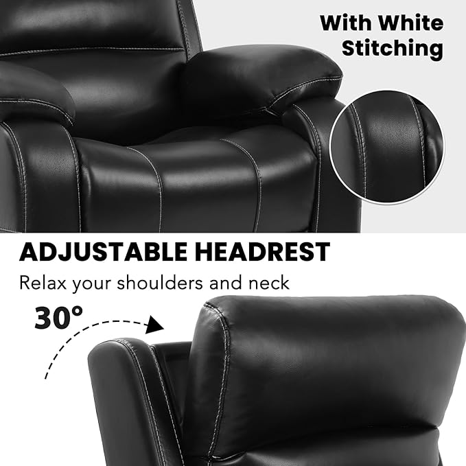 EONIX Real Zero Wall Hugger Recliners Dual Motor Zero Clearance Power Recliners for Small Spaces RV Recliner Chair for Living Room with Heat and Massage SXXY003992 Black
