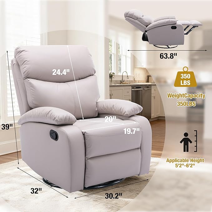 Swivel Rocker Recliner Chair for Adults Rocking Small Recliner Chairs for Small Spaces Glider Chairs Recliner Lazyboy Single Sofa for Nursery Living Room RV Beige