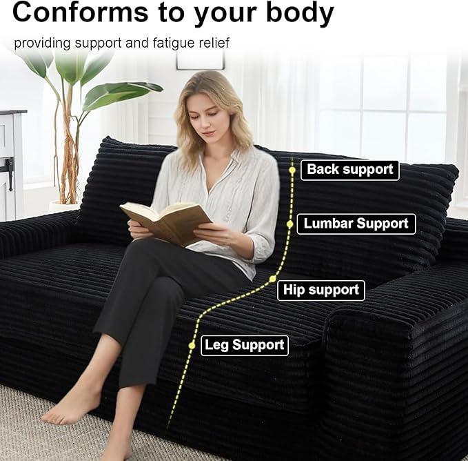 GNIXUU 71 Corduroy Cloud Loveseat Sofa 2 in 1 Convertible Black Boneless Sleeper Sofa with Fixed-Shape Frame Comfy Folding Love Seat Couches for Living Room Apartment Small Spaces