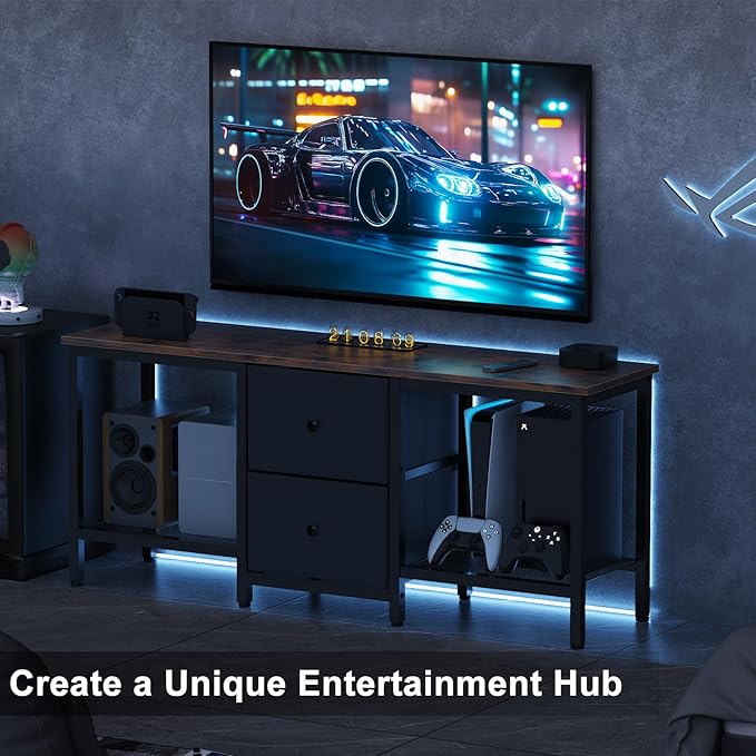 TV Stand Suitable for TVs up to 55 Inches Entertainment Center with Storage Drawers and Shelves Media Console Table for Living Room and Bedroom (Brown Black)