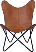 Shy Shy Let’s Touch The Sky Butterfly Chair - Tan Leather Living Room Chair with Black Metal Base (Iron Frame with Tan Cover)