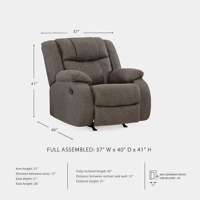 Signature Design by Ashley First Base Modern Faux Leather Rocker Recliner Gray