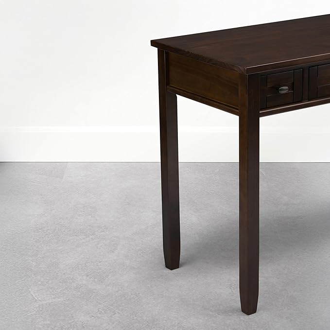 SIMPLIHOME Warm Shaker Desk - 48 Inch Wide Solid Wood Writing Desk in Mocha Brown Transitional Home Office Computer Table for Workspace or Study with Flip-Down Keyboard Tray and 2 Drawers