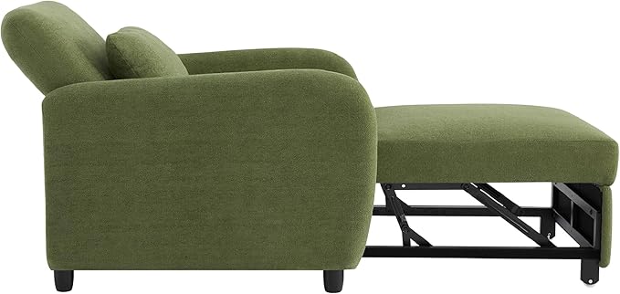 CHITA Sleeper Chair 3-in-1 Pull Out Convertible Single Sofa Bed with Adjustable Backrest Chenille Chaise Lounge Chair for Living Room Bedroom &amp Apartment Moss