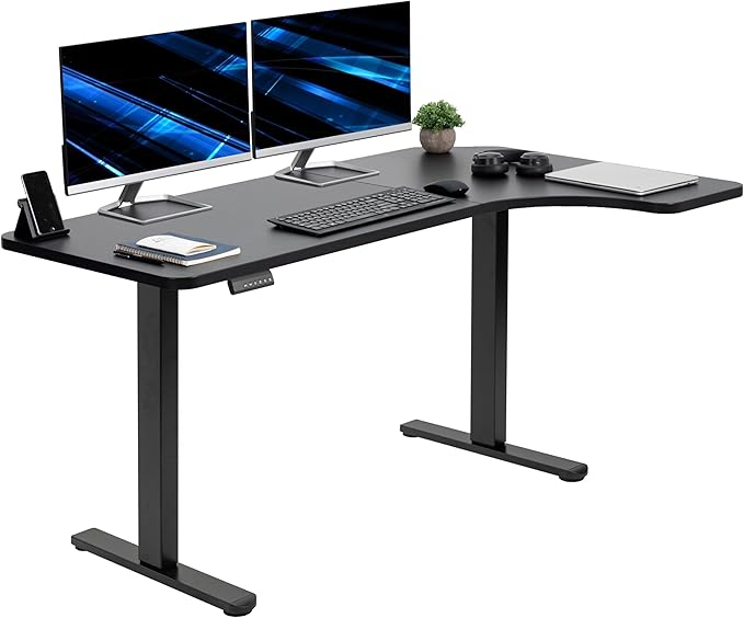 VIVO Electric Corner 58 x 35 in Dual Motor L Shape Motorized Stand Up Desk Memory Height Adjustment Reversible Black Top Black Frame DESK-KIT-E2RB