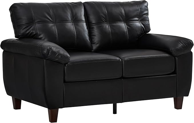 Polibi 59 Modern Loveseat Sofa with Hidden Storage - Faux PU Leather Pocket Spring &amp High-Density Foam Cushion Wide Padded Armrests Solid Wood FrameBlack