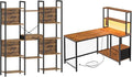 HOOBRO L Shaped Gaming Desk and 5-Tier Bookshelf Bundle with Storage Shelves &amp Drawer Computer Desk with LED Light &amp Power Outlet for Home Office Study Rustic Brown and Black BF18UDDN01-B