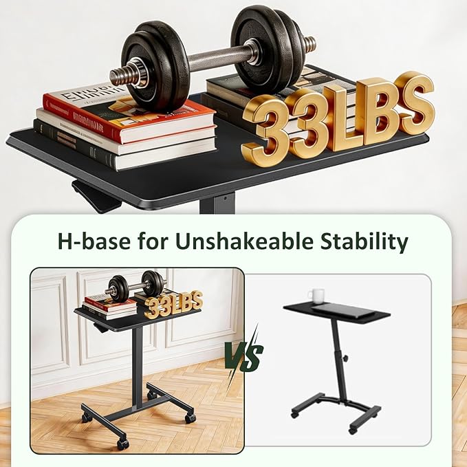 Adjustable Mobile Standing Desk Rolling Sit-Stand Laptop Desk with Locking Wheels Compact Portable Computer Table for Home Office or Dorm Black