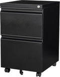 SISESOL 2 Drawer File Cabinet on WheelsMetal Filing Cabinet with LockBlack Rolling File Cabinets with CastersUnder Desk Office Cabinets for Home OfficeFit A4/Letter/LegalEasy Assembly