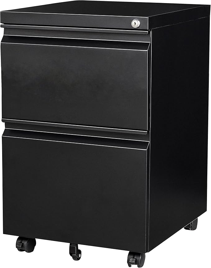 SISESOL 2 Drawer File Cabinet on WheelsMetal Filing Cabinet with LockBlack Rolling File Cabinets with CastersUnder Desk Office Cabinets for Home OfficeFit A4/Letter/LegalEasy Assembly
