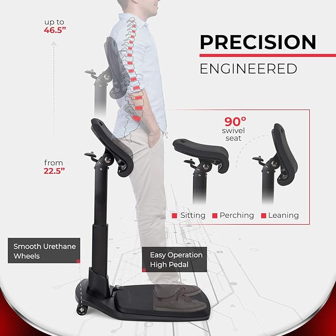 Standing Desk Chair – Ergonomic Stool for Active Sitting &amp Posture Support | Adjustable Height Sit Stand Chair for Home Office Elite Upgraded Version with 3 Bonus Accessories