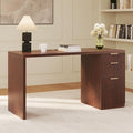FURSUN 58 Modern Executive Desk with Storage Home Office Desk with Drawer &amp Cabinet Wooden Fluted Desk for Study Living Room Bedroom Dark Walnut