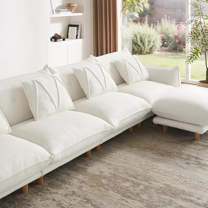Oversized Modular Sectional Sofa Convertible L Shaped Couch with Ottoman Deep Seat Cloud Couch 126 inch Width 4 Seat Couches with Solid Wood Leg Modern Sofa for Living Room