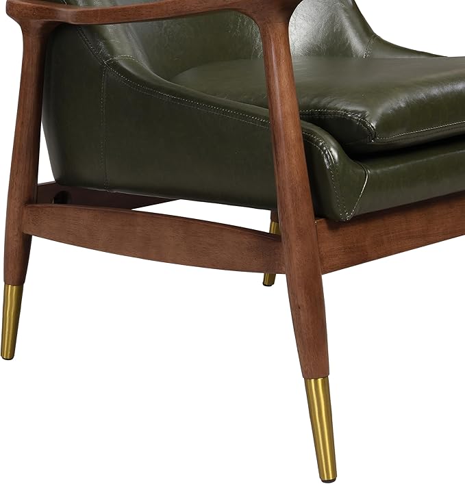 29.2'' Mid Century Faux Leather Accent Chair with Cushioned Seat Solid Wood e and Brass Tipped Legs Perfect for Living Room Bedroom or Office Lounge