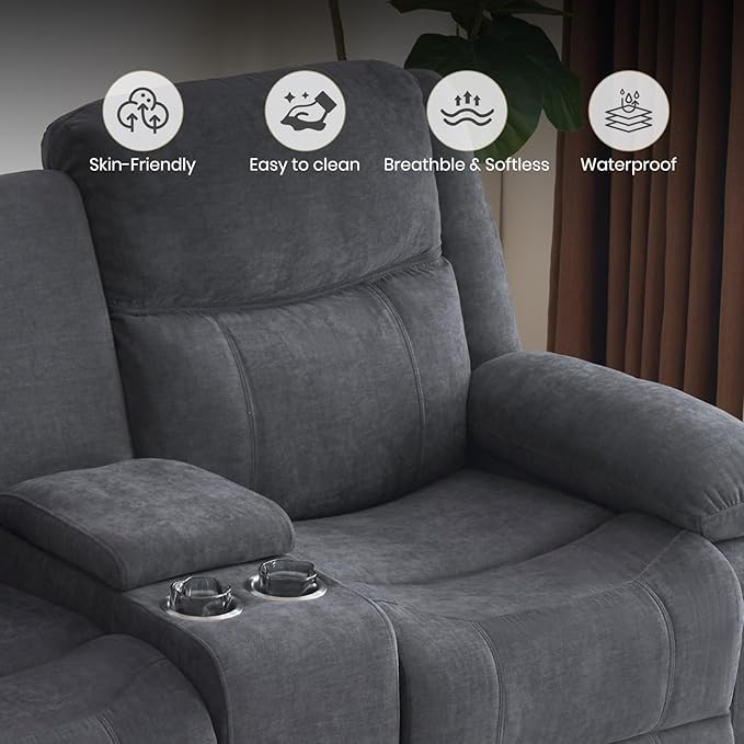 Recliner Sofa Reclining Loveseat Sofa with Massage &amp Heat Reclining Couch with Side Pockets Extra Storage Cup Holders for Living Room