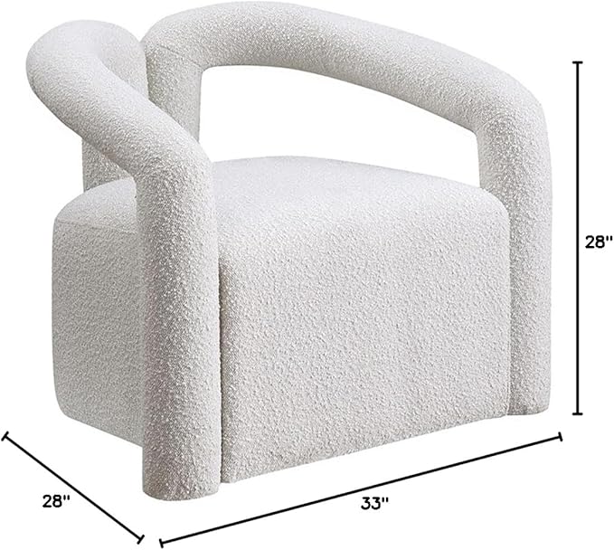 Pemberly Row Modern Accent Arm Chair Cream Boucle Fabric Upholstery 33 L x 28 D x 28 H Medium Firm Seating Fully Assembled Elegant Contemporary Chair for Living Room or Bedroom