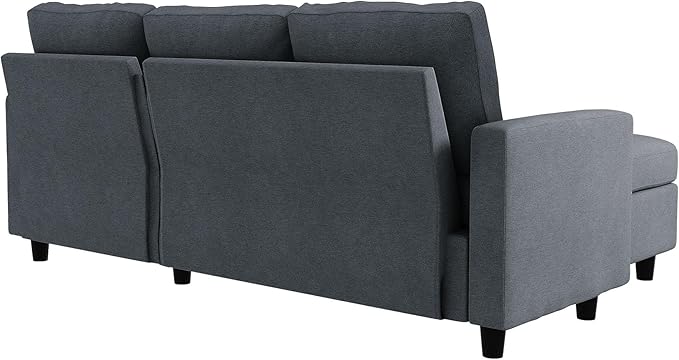 L Shaped CouchReversible Sofa with Linen FabricConvertible Sectional Sofa for Small Space Dark Grey