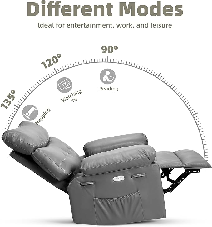 GarveeHome Oversized Power Rocker Swivel Recliner Chair - Heat and Massage PU Leather Electric Glider Rocking Chair with USB Charge Glider Recliner Nursery Chair for Living Room Nursery Bedroom