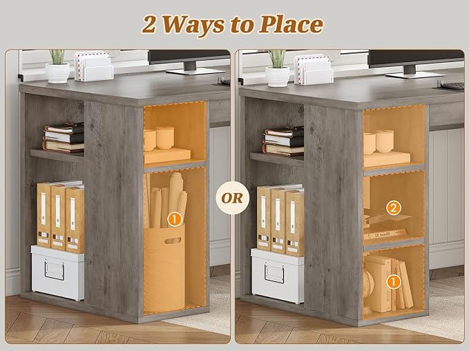SEDETA Farmhouse 96.5 Computer Desk with Drawers 2 Person Home Office Desk Gaming Double Desk with Storage Shelves Long Two Person Writing Desk (Grey)