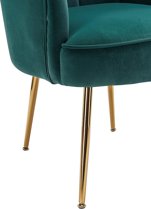 Shell Shape Velvet Fabric Armchair Accent Chair with Gold Legs for Living Room BedroomDark Green