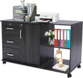 Mobile File Cabinet with Lock 3-Drawer Storage Cabinet with Door and 2 Open Compartments 39.4 Inch Top Rolling Office Cabinet for Home Office Study School (Black)