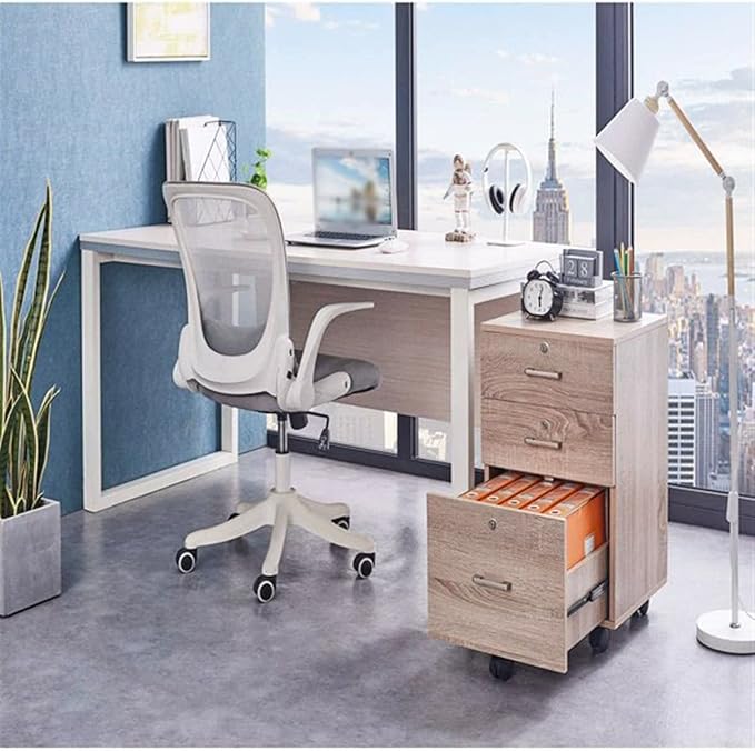 Filing Cabinet 3 Drawer Chest with Rolling Wheels Wood File Cabinet with Lock for Home Office Furniture Easy Assembly 15.7X15.7X26 Inch Oak File Storage Cabinets