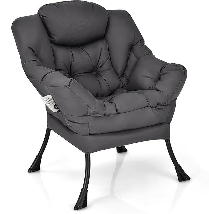 KOMFOTT Modern Accent Chair Soft Upholstered Lazy Sofa with Side Pocket &amp Armrests Single Sofa Armchair Leisure Sofa Chair for Living Room Bedroom Gray