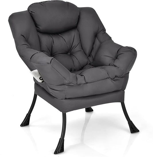 KOMFOTT Modern Accent Chair Soft Upholstered Lazy Sofa with Side Pocket &amp Armrests Single Sofa Armchair Leisure Sofa Chair for Living Room Bedroom Gray